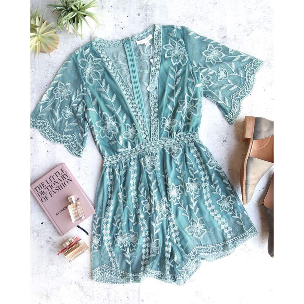 Honey Punch Floral Lace Embroidered Romper